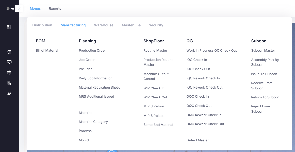 manufacturing menu